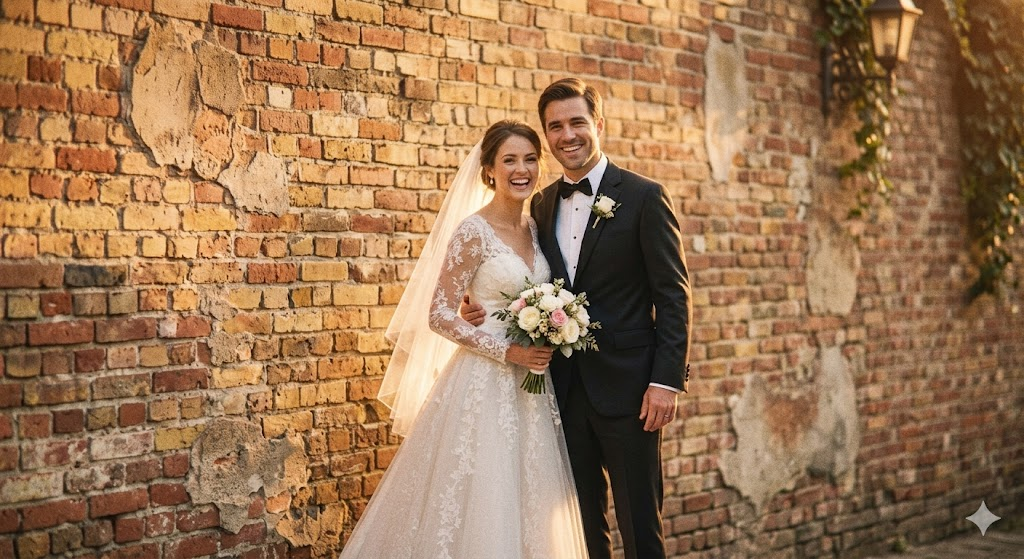Rustic 1960s Brick Wall Romance