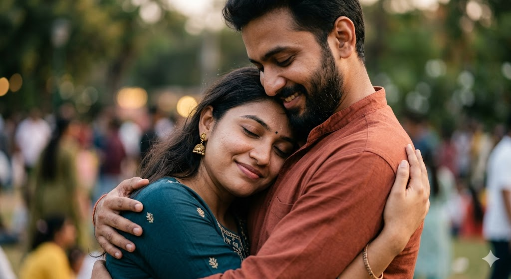 Hugging Couple Close-Up